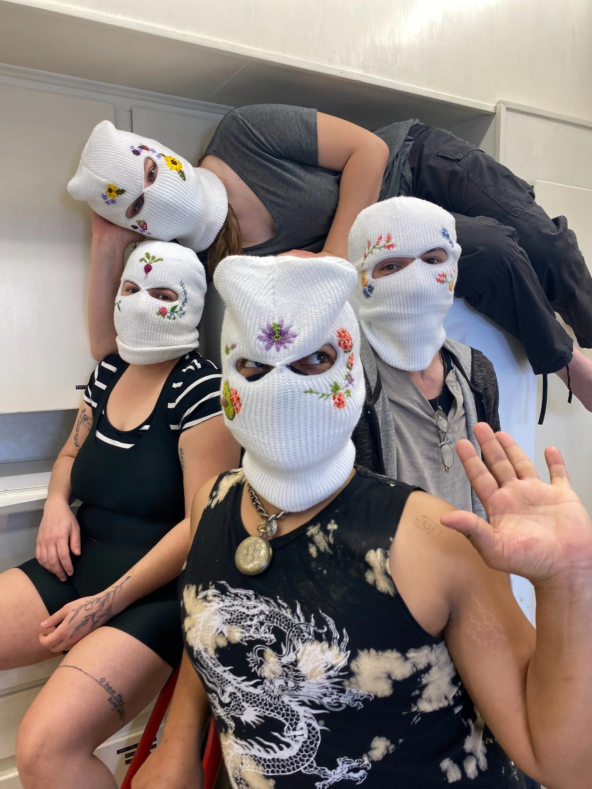 Antifa Balaclavas number one — a collection of hand-sewn balaclavas in bold colors and patterns